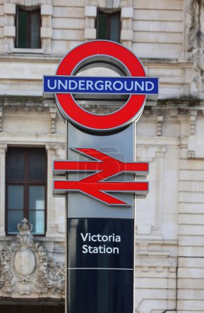 Photo for LONDON UNITED KINGDOM 06 19 2023: Victoria line is a London Underground line that runs between Brixton in south London and Walthamstow Central in the north-east, via the West End. - Royalty Free Image