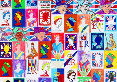 Téléchargez les photos : CIRCA 1951 : Pop art d'Elizabeth II a été reine du Royaume-Uni et d'autres royaumes du Commonwealth du 6 février 1952 jusqu'à sa mort en 2022. - en image libre de droit