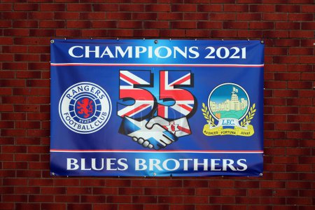 Photo for BELFAST NORTHERN IRELAND UNITED KINGDOM 06 03 23: Sign of Rangers Football Club is a Scottish professional football club based in the Govan district of Glasgow which plays in the Scottish Premiership - Royalty Free Image