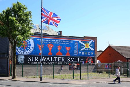 Photo for BELFAST NORTHERN IRELAND UNITED KINGDOM 06 03 23: Sign of Rangers Football Club is a Scottish professional football club based in the Govan district of Glasgow which plays in the Scottish Premiership - Royalty Free Image