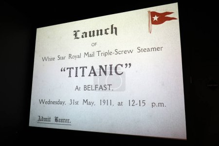 Téléchargez les photos : BELFAST NORTHERN IRELAND UNITED KINGDOM 06 03 2023: Titanic launch ticket. Titanic was built for the White Star Line by Harland and Wolff in Belfast and launched 31st May 1911 - en image libre de droit