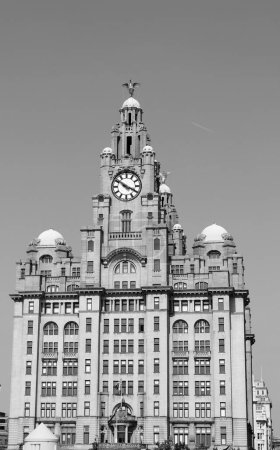 Photo for LIVERPOOL, UNITED KINGDOM 06 07 2023: Royal Liver Building is a Grade I listed building. It is located at the Pier Head and along with the neighbouring Cunard Building and Port of Liverpool Building - Royalty Free Image