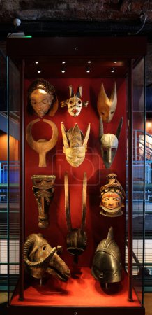 Photo for LIVERPOOL UNITED KINGDOM 06 07 2023: Traditional African masks play an important role in ceremonies, rituals, and masquerades across West, Central, and Southern Africa. - Royalty Free Image