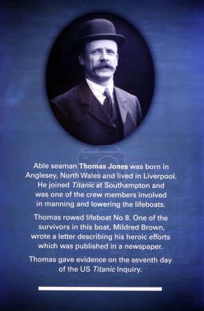 Téléchargez les photos : LIVERPOOL UNITED KINGDOM 06 07 2023: Thomas William Jones was 32 years old when he boarded the Titanic as a member of the deck crew at Southampton. He signed on for the Titanic's maiden voyage - en image libre de droit