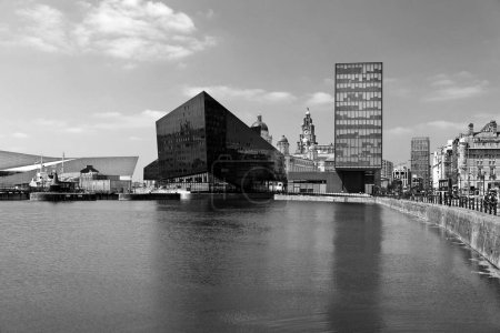 Photo for LIVERPOOL UNITED KINGDOM 06 07 2023: The Longitude building and the Museum of Liverpool in the Royal Albert Dock - Royalty Free Image