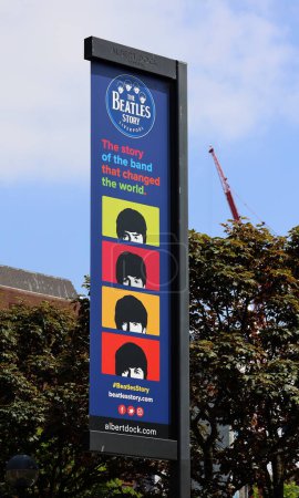 Photo for LIVERPOOL UNITED KINGDOM 06 07 2023: Sign of the Beatles Story is based on the UNESCO world heritage site at the Albert Dock in Liverpool - Royalty Free Image