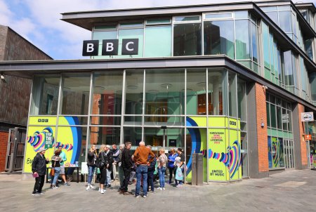 Photo for LIVERPOOL UNITED KINGDOM 06 08 2023: BBC Local strike impact and support, significant impact on programming, with some BBC local radio stations and programmes completely off air - Royalty Free Image