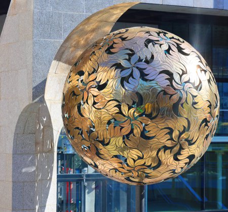 Foto de DUBLIN REPUBLIC OF IRELAND 05 28 2023: Central Bank of Ireland is to spend 500,000 to move its iconic golden ball from outside its current headquarters to its new base on North Wall Quay - Imagen libre de derechos