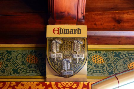 Photo for CARDIFF WALES UNITED KINGDOM 06 17 2023: Coats of arms and Heraldic details from the small dining room of Cardiff Castle, Cardiff, Wales - Royalty Free Image