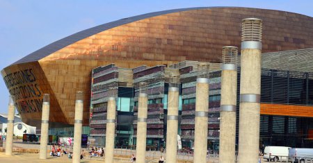 Photo for CARDIFF WALES UNITED KINGDOM 06 17 23: Wales Millennium Centre is Wales' national arts centre located in the Cardiff Bay area of Cardiff, Wales - Royalty Free Image