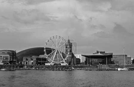 Photo for CARDIFF WALES UNITED KINGDOM 06 17 2023: Cardiff Bay is the area created by the Cardiff Barrage in South Cardiff, the capital of Wales. The Welsh National Assembly is located there. - Royalty Free Image