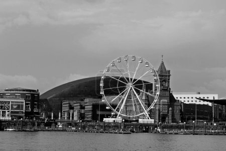 Photo for CARDIFF WALES UNITED KINGDOM 06 17 2023: Cardiff Bay is the area created by the Cardiff Barrage in South Cardiff, the capital of Wales. The Welsh National Assembly is located there. - Royalty Free Image