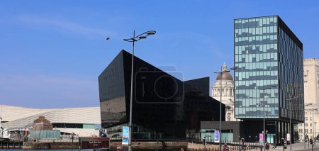 Photo for LIVERPOOL UNITED KINGDOM 06 07 20: The Longitude building and the Museum of Liverpool in the Royal Albert Dock - Royalty Free Image