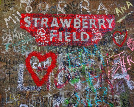 Photo for The sign for Strawberry Field in Liverpool. - Royalty Free Image