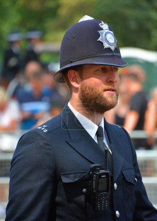 Photo for LONDON UNITED KINGDOM 06 19 2023: Glossy London Metropolitan Police for security at the Sovereign birthday is officially celebrated by the ceremony of Trooping the Color King's Birthday Parade - Royalty Free Image