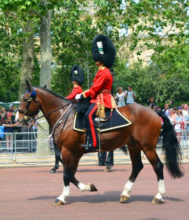 Téléchargez les photos : LONDRES ROYAUME-UNI - 06 17 2023 : Les gardes du roi à l'anniversaire de la souveraine sont officiellement célébrés par la cérémonie de Trooping the Colour (défilé d'anniversaire du roi). - en image libre de droit