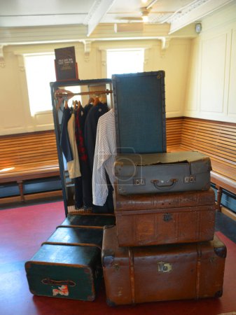 Photo for BELFAST NORTHERN IRELAND UNITED KINGDOM 06 03 2023: Luggages of SS Nomadic is a former tender of the White Star Line, launched on 25 April 1911 in Belfast now on display in Belfast's Titanic Quarter - Royalty Free Image