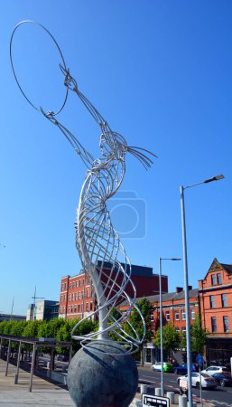 Photo for BELFAST NORTHERN IRELAND UNITED KINGDOM 06 03 2023: Beacon of Hope or Thanksgiving Square Beacon public art metal sculpture - Royalty Free Image