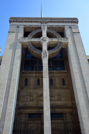 Photo for BELFAST NORTHERN IRELAND UNITED KINGDOM 06 03 23: Largest Celtic Cross in Ireland, St. Annes Cathedral is located on Donegall Street within the Cathedral Quarter, a very short walk from Belfast City - Royalty Free Image