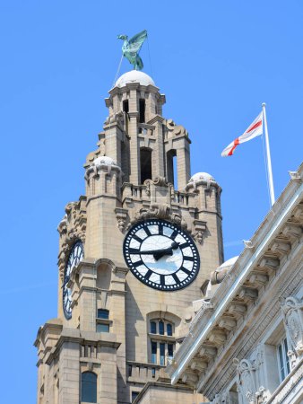 Photo for LIVERPOOL UNITED KINGDOM 06 07 2023: Royal Liver Building is a Grade I listed building. It is located at the Pier Head and along with the neighbouring Cunard Building and Port of Liverpool Building - Royalty Free Image