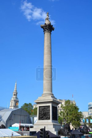 Photo for LONDON UNITED KINGDOM 06 19 2023: Nelson's Column is a monument in Trafalgar Square in the City of Westminster, Central London, built to commemorate Vice-Admiral Horatio Nelson's - Royalty Free Image