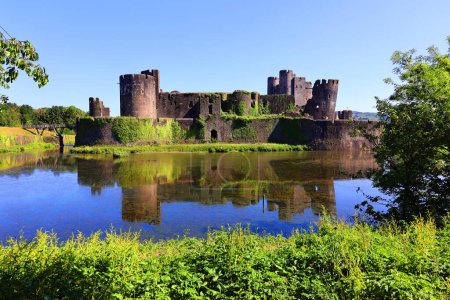 scenic shot of ancient Caerphilly Castle in Wales, UK