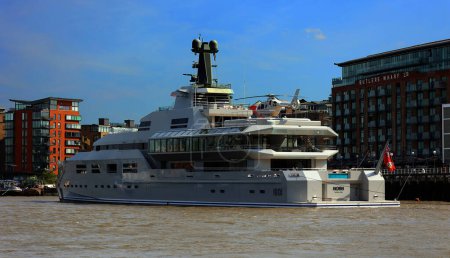 Photo for LONDON UNITED KINGDOM 06 19 2023: The 90-metre Lurssen Norn, anchored in front of Tower Bridge. - Royalty Free Image