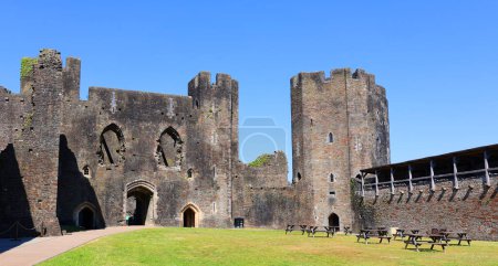 Photo for Caerphilly Castle (Castell Caerffili), a medieval castle of the town of Caerphilly in south Wales. - Royalty Free Image