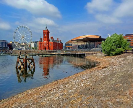 Photo for CARDIFF WALES UNITED KINGDOM 06 17 2023: Cardiff Bay is the area created by the Cardiff Barrage in South Cardiff, the capital of Wales. - Royalty Free Image