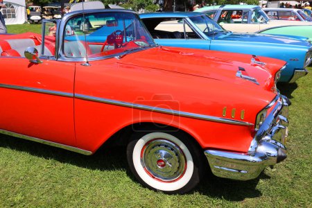 Photo for GRANBY QUEBEC CANADA 07 30 2023: Chevrolet Bel Air 1957 is a full-size car produced by Chevrolet for the 19501981 model years. Initially, only the two-door hardtops in the Chevrolet model range - Royalty Free Image