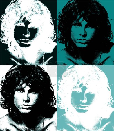 Téléchargez les photos : CIRCA 1970 : Pop art James Douglas Morrison (Jim Morrison) était un auteur-compositeur-interprète et poète américain qui était le chanteur principal du groupe de rock The Doors.. - en image libre de droit