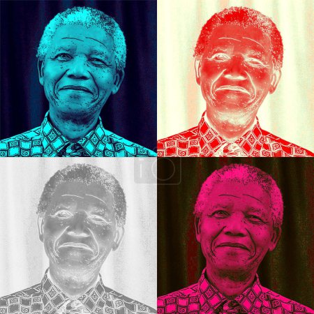 Téléchargez les photos : CIRCA 1995 : Pop art de Nelson Mandela a été le premier président noir d'Afrique du Sud, élu après avoir été emprisonné pour son travail anti-apartheid. Il a remporté le prix Nobel de la paix en 1993. - en image libre de droit