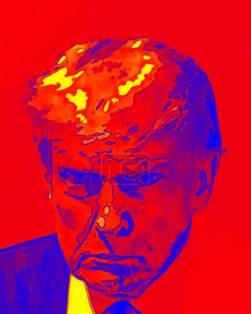 Foto de ATLANTA GEORGIA USA 08 23 2023: Pop art of Donald Trump mug shot (es un político estadounidense, personalidad de los medios y hombre de negocios que sirvió como el 45º presidente de los Estados Unidos - Imagen libre de derechos