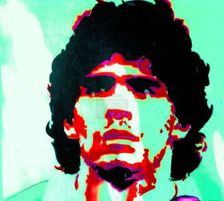Foto de CIRCA 1978: Pop art de Diego Armando Maradona fue un futbolista y mánager argentino. Ampliamente considerado como uno de los mejores jugadores en la historia del deporte - Imagen libre de derechos