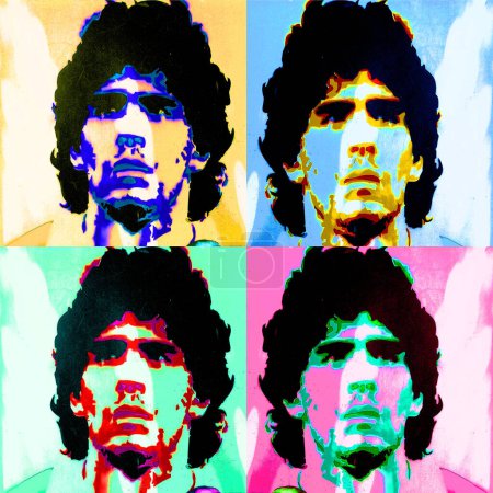 Téléchargez les photos : CIRCA 1978 : Pop art de Diego Armando Maradona est un footballeur argentin. Largement considéré comme l'un des plus grands joueurs de l'histoire du sport - en image libre de droit