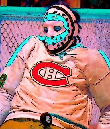 Foto de CIRCA 2019: Arte pop de Ken Dryden - Jugador canadiense de hockey sobre hielo, portero - Imagen libre de derechos