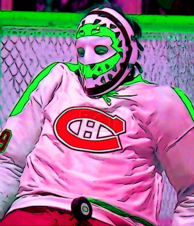 Foto de CIRCA 2019: Arte pop de Ken Dryden - Jugador canadiense de hockey sobre hielo, portero - Imagen libre de derechos