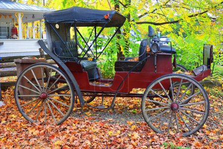 Photo for BROMONT QUEBEC CANADA 10 19 2023: Old horse buggy at Les Epouvantables Bromont, is a fall season contest, that will bring the visitors back in time of the Old Village called West Shefford - Royalty Free Image