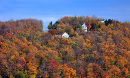 Photo for BROMONT QUEBEC CANADA 10 19 2023: Typical canadian house in fall landscape eastern townships Shellord Quebec province Canada - Royalty Free Image