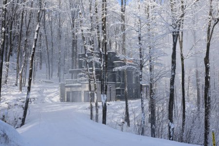 Photo for SHEFFORD QUEBEC CANADA 12 12 2023: Winter landscape and typical canadian house design has long needed to be adapted to Canada's climate and geography - Royalty Free Image