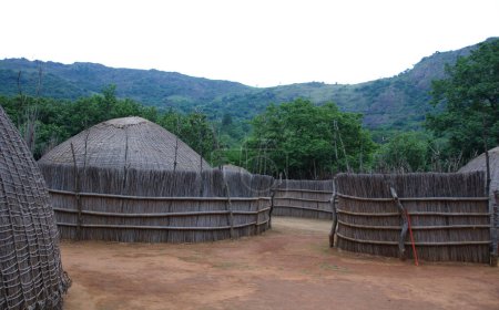Typical African thatched cottage in Manzini. Swazi, Swaziland