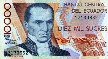 Téléchargez les photos : ÉQUATEUR - CIRCA 1988 : 10000 Sucres Vicente Rocafuerte y Bejarano fut une personnalité influente dans la politique équatorienne et présidente de l'Équateur du 10 septembre 1834 au 31 janvier 1839. - en image libre de droit