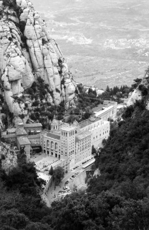 Photo for MONTSERRAT SPAIN 10 14 2000: Benedictine abbey, Santa Maria de Montserrat, which hosts the Virgin of Montserrat sanctuary. - Royalty Free Image