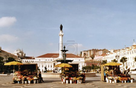 Photo for LISBON PORTUGAL 10 13 2002: Column of Pedro IV (Portuguese: Coluna de D. Pedro IV) is a monument to King Peter IV of Portugal and the Algarves, located in the centre of Rossio Square in Lisbon - Royalty Free Image