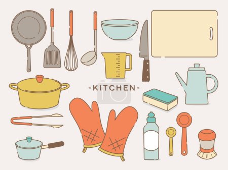 Téléchargez les illustrations : Illustration ensemble de nécessités quotidiennes -fournitures de cuisine - en licence libre de droit