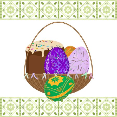 Foto de Cesta con huevos pintados y adornos ucranianos - Imagen libre de derechos