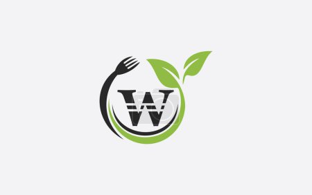 Naturaleza de hoja verde con cuchara y diseño de logotipo saludable cuchara de vectores tenedor y hoja