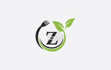 Naturaleza de hoja verde con cuchara y diseño de logotipo saludable cuchara de vectores tenedor y hoja
