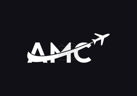Modèle vectoriel de conception de logo de voyage AMC. Conception de logo de lettre d'avion et d'AMC