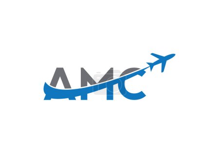 AMC Travel Logo Design Vector Template. Airplane and AMC Letter Logo Design